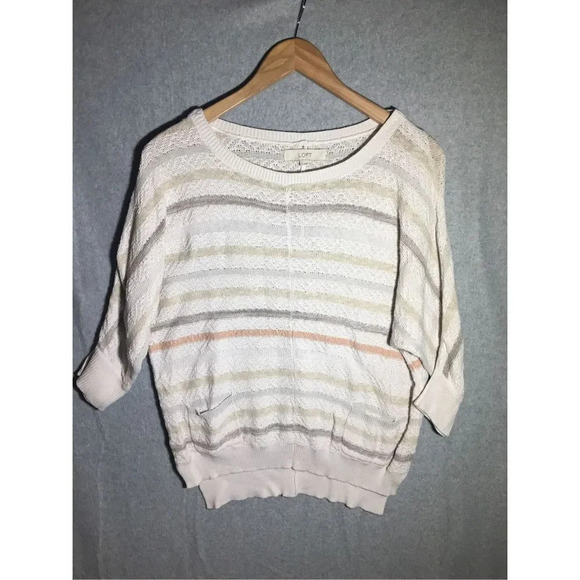 Womens Loft Sweater Striped Loose Knit Pockets Boho Beachy Pastel Cute - Picture 1 of 4